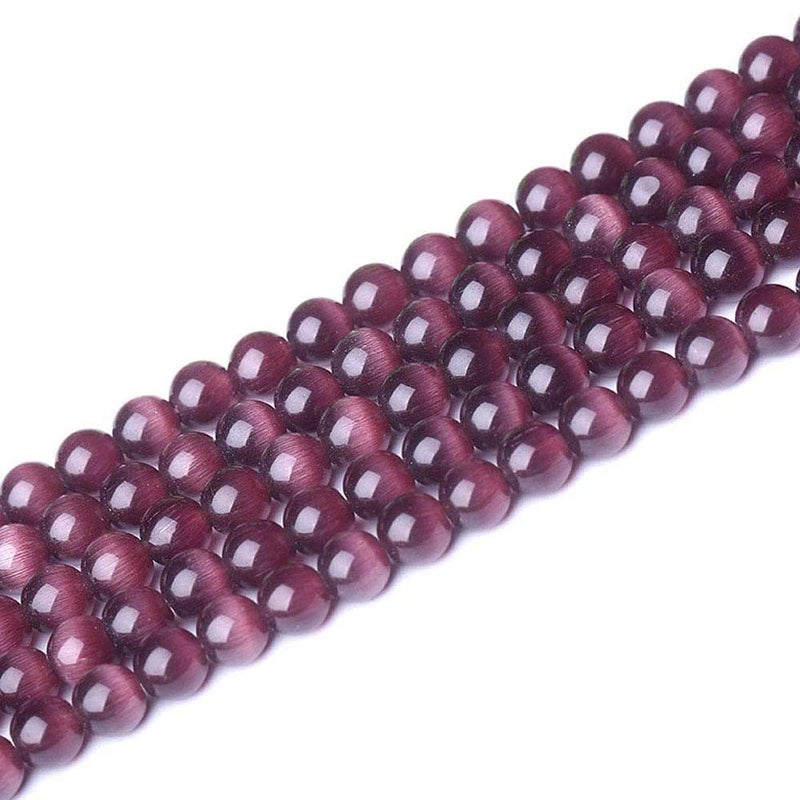 LIFAVOVY Purple Cat Eye Beads Round 6mm Semi Precious Gemstone Loose Beads for Jewelry Making (63-66pcs/strand) - Image 1